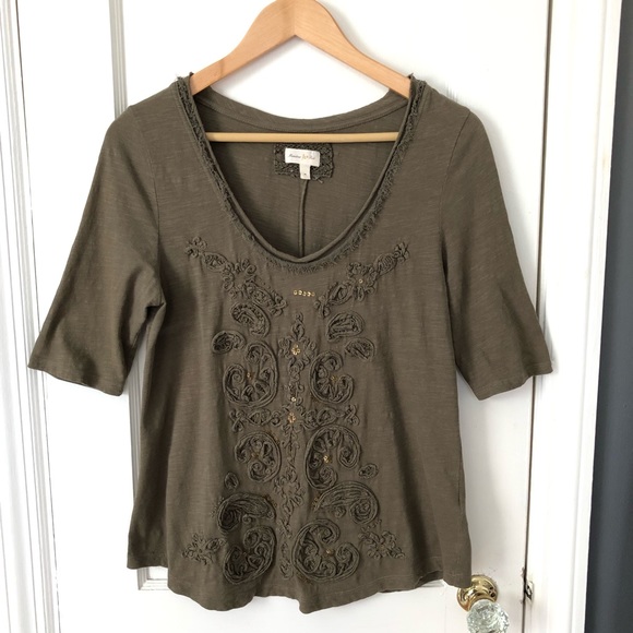 Anthro French Knot Scoop Neck Top Meadow Rue - Picture 3 of 6